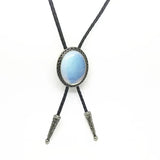 Bolo tie med glasdetalj och ovalt vintagehänge Vit