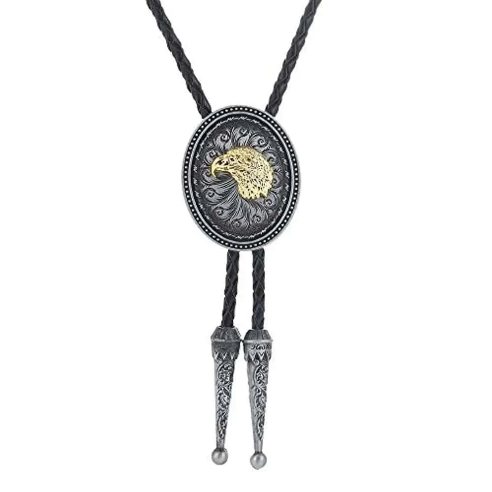 Bolo tie med guldfärgat djurhuvud Silver guld Örnhuvud
