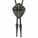 Bolo tie med korshänge i metall Antiksilver
