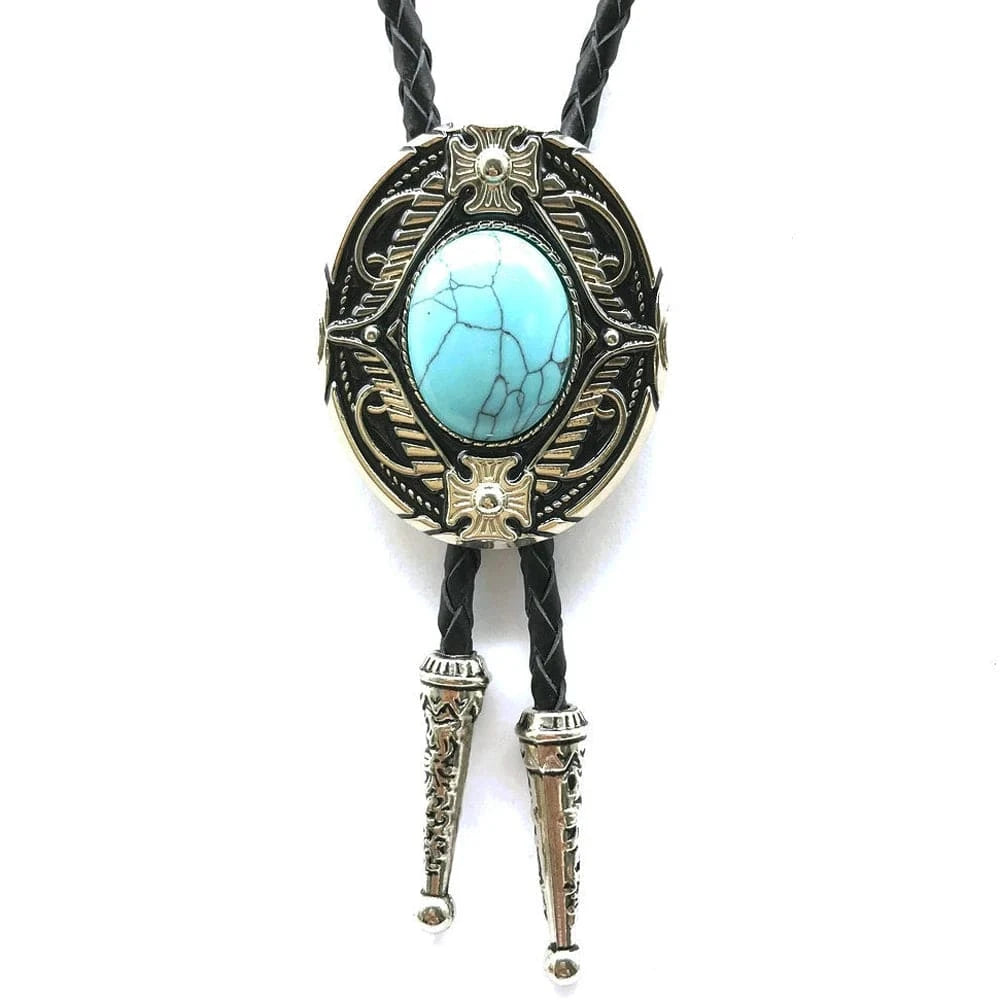Bolo tie med oval agatsten och vintageinfattning Turkosblå