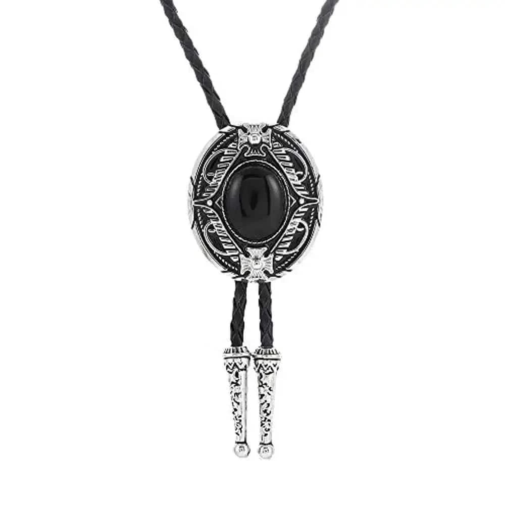 Bolo tie med oval sten och vågformad ram Svart