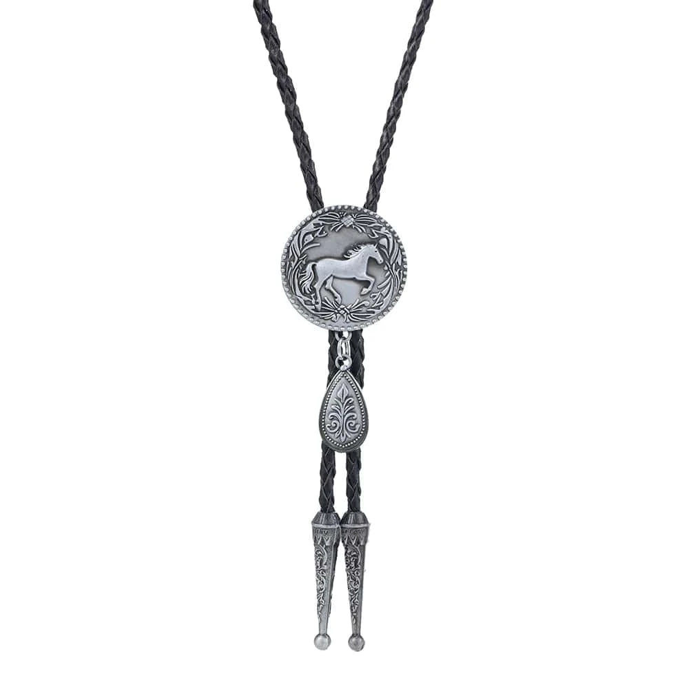 Bolo tie med rund hästberlock och läderband