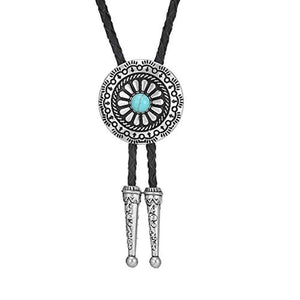 Bolo tie med runt metallhänge och lädersnöre Himmelsblå