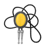 Bolo tie med stor oval sten och handflätad läderrem Gul