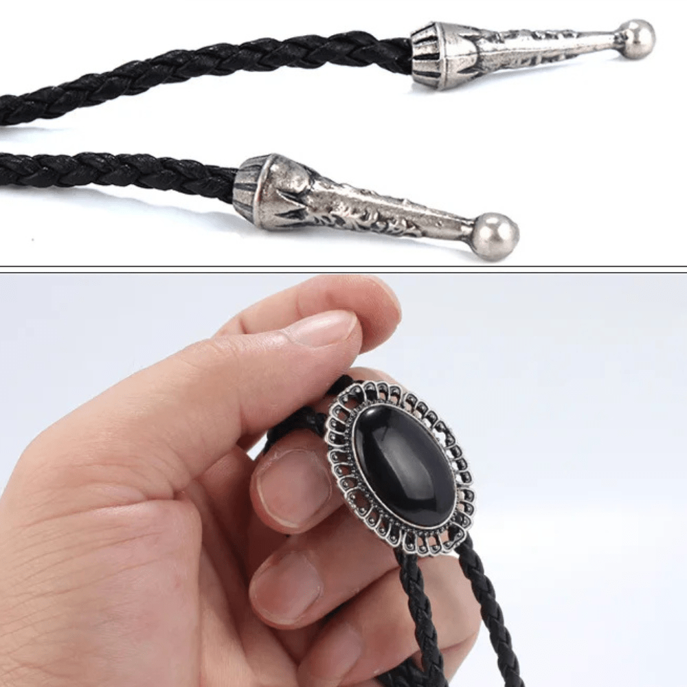 Bolo tie med svart oval sten och silverdetaljer Silver