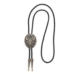 Bolo tie med tjurhuvud och pentagram Antik mässing