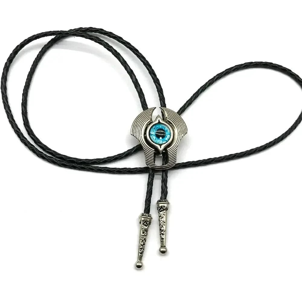 Bolo tie med totemdesign och färgad glassten Blå