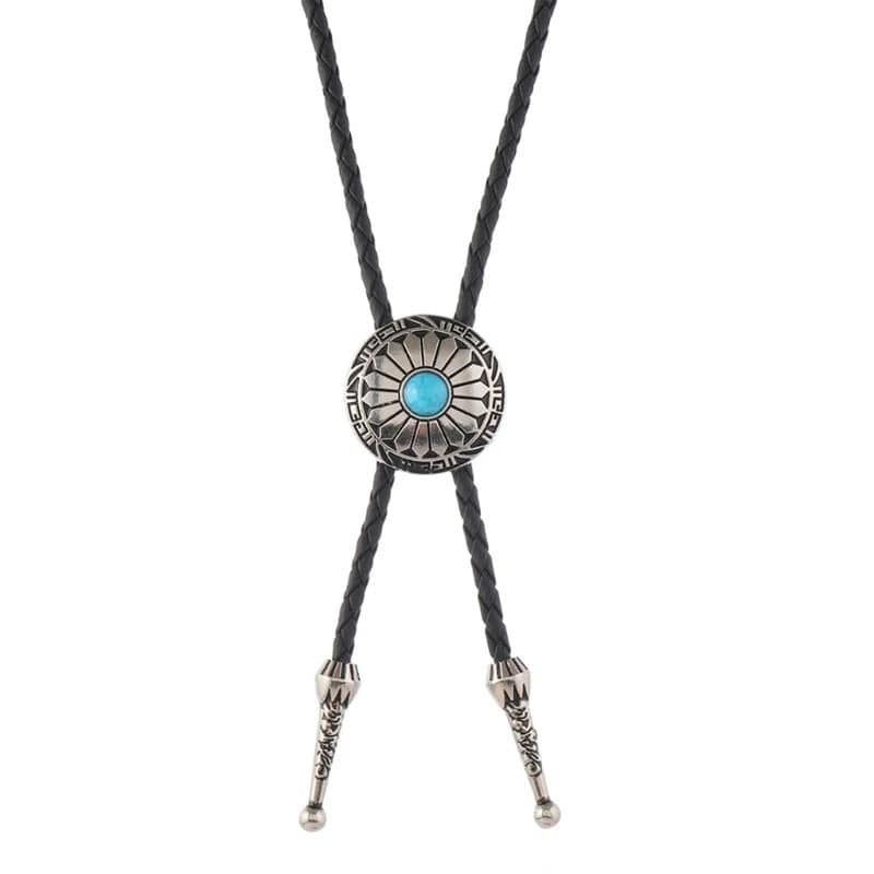 Bolo tie med turkos sten och solinspirerat silverhänge Silver och turkosblå
