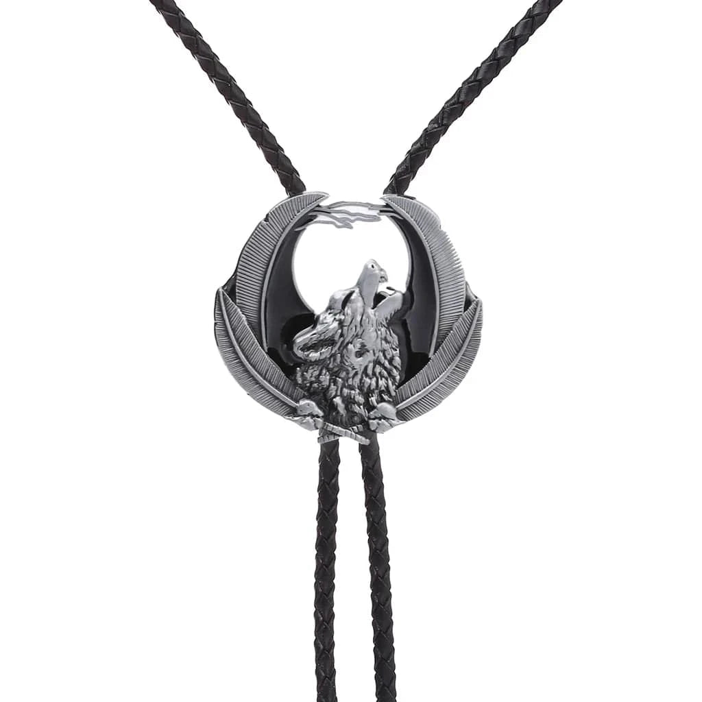Bolo tie med vargmotiv i legering Silver och vit