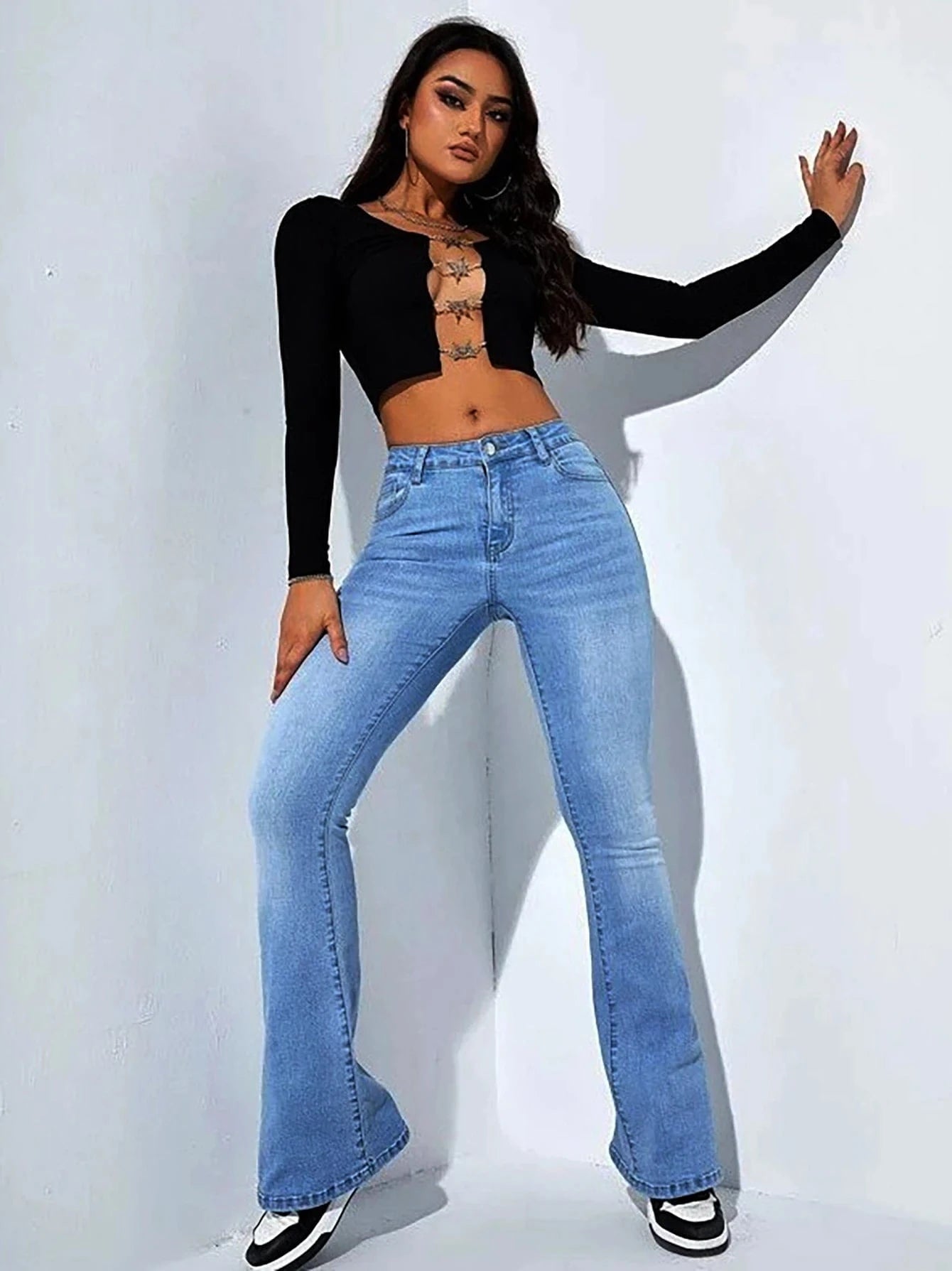 Bootcut jeans dam hög midja