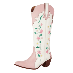 Broderade cowboyboots i rosavit nyans med blommönster Vit / 37