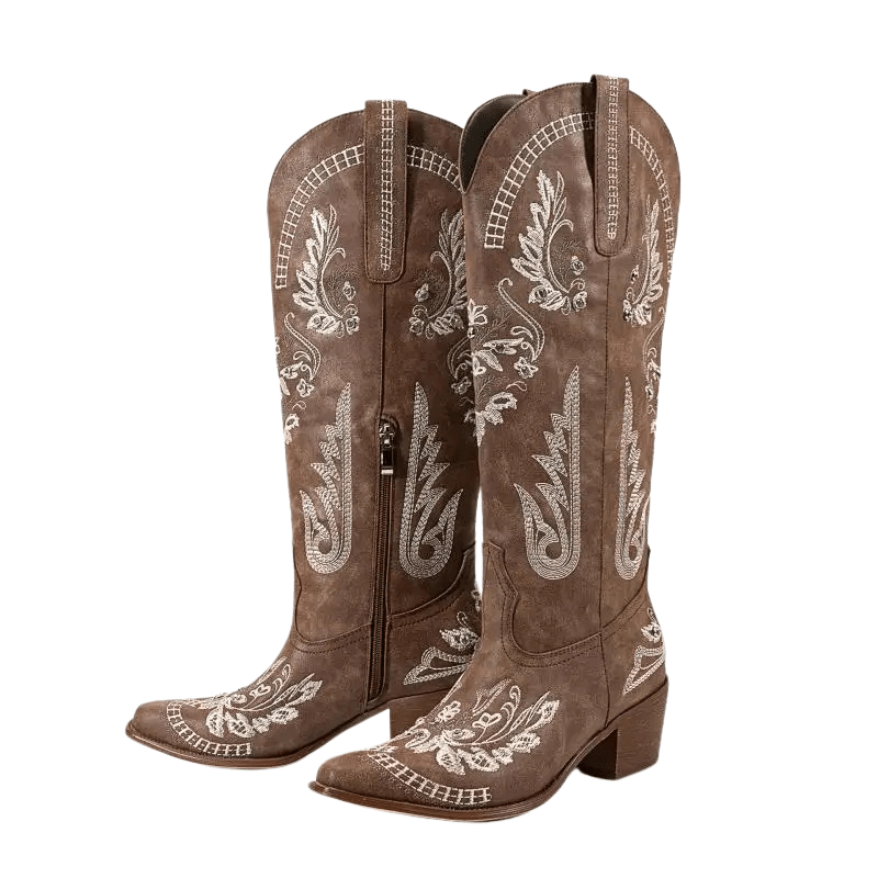 Broderade Cowgirl Boots i Mocka