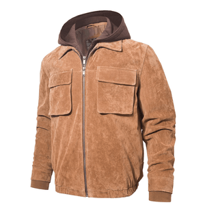 Brun mocka bomber jacka med huva
