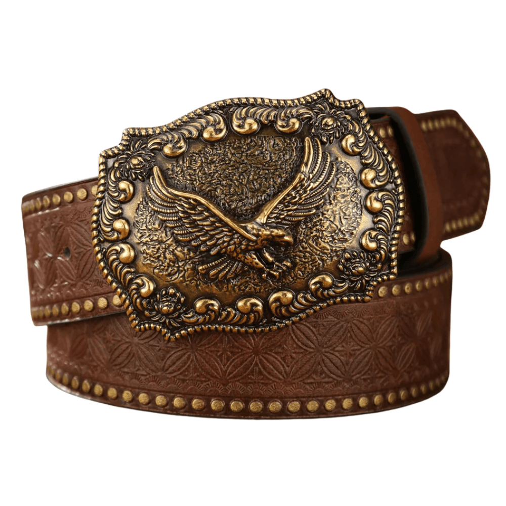 Brunt cowboyläderbälte Örn / 120cm