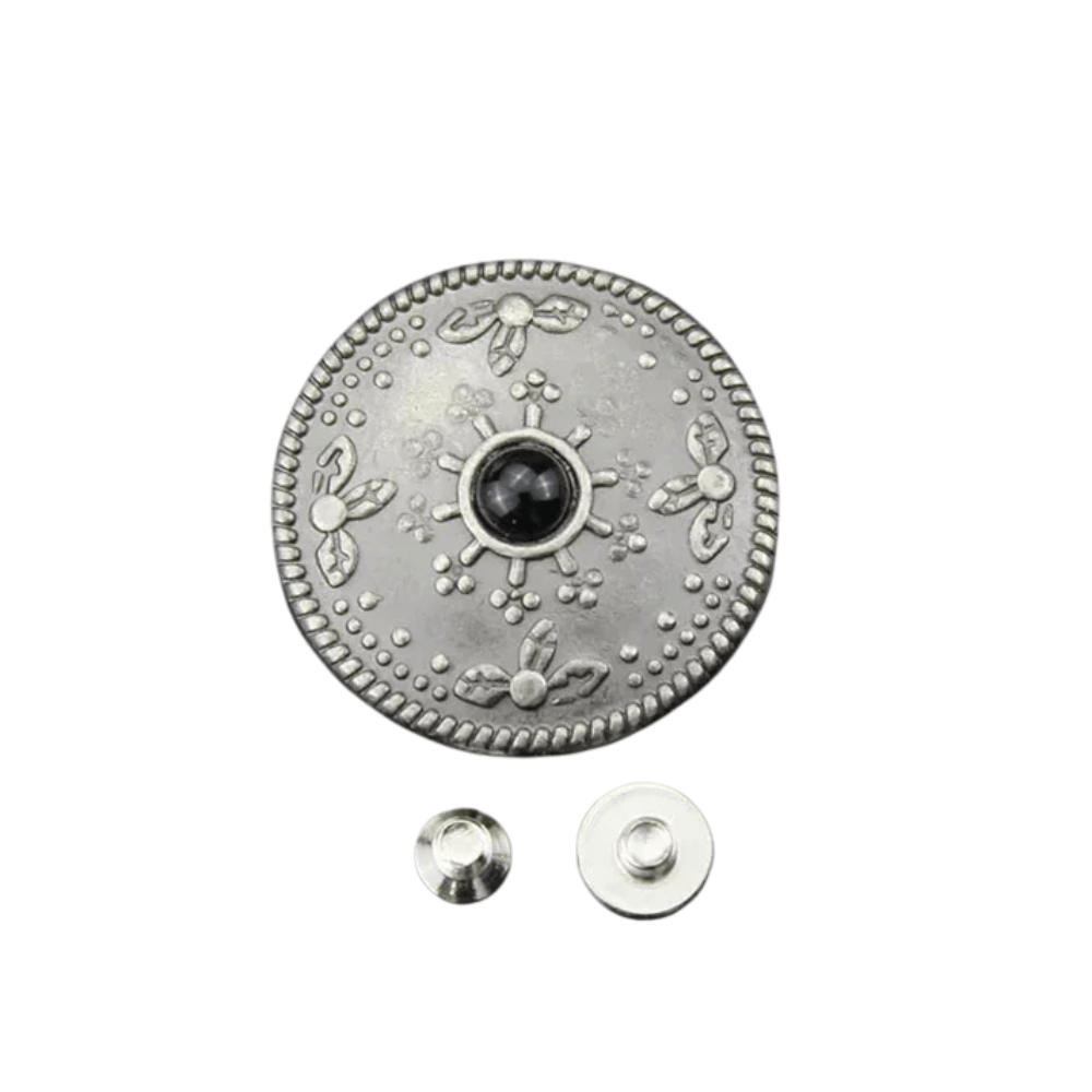 Concho 25 mm i Antiksilver med Färgsten Svart C
