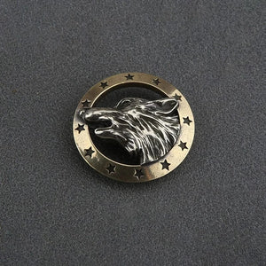 Concho rund mässing med varghuvud Guld och silver / 30 mm