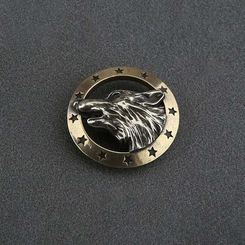 Concho rund mässing med varghuvud Guld och silver / 30 mm