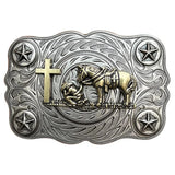 Cowboy Bältesspänne Böjande Man Kors Silver