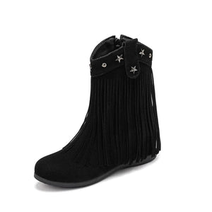 Cowgirl-Ankelboots i Mocka med Fransar och Stjärnor Svart / 35