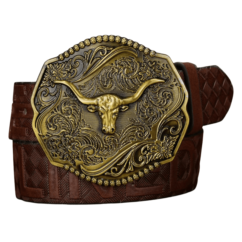 Cowboybälte antikguldt spänne Longhorn / 120cm