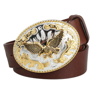 Cowboybälte i äkta kohud med djurmotiv Örn 2 Mörkbrun / 90cm