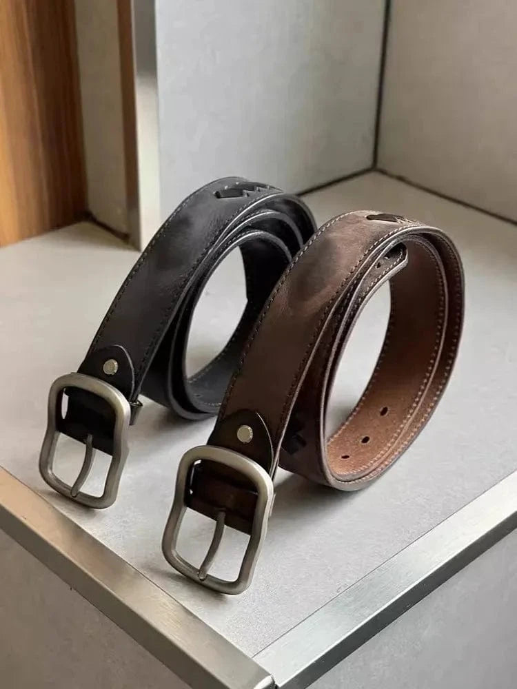 Cowboybälte i Handgjort Flätat Läder med Klassisk Spänne