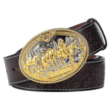 Cowboybälte i läder westernspänne Silver Gyllene Brun / 90cm