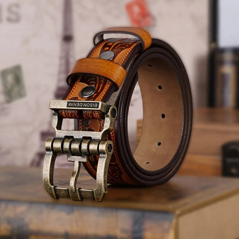 Cowboybälte i Präglat Läder med Vintage Spänne