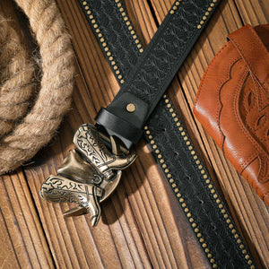 Cowboybälte med boots och hattspänne Svart / 120cm