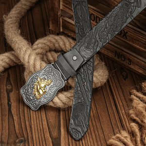 Cowboybälte med gyllene hästhuvud