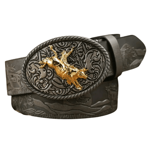 Cowboybälte med gyllene tjurspänne Grå / 120cm