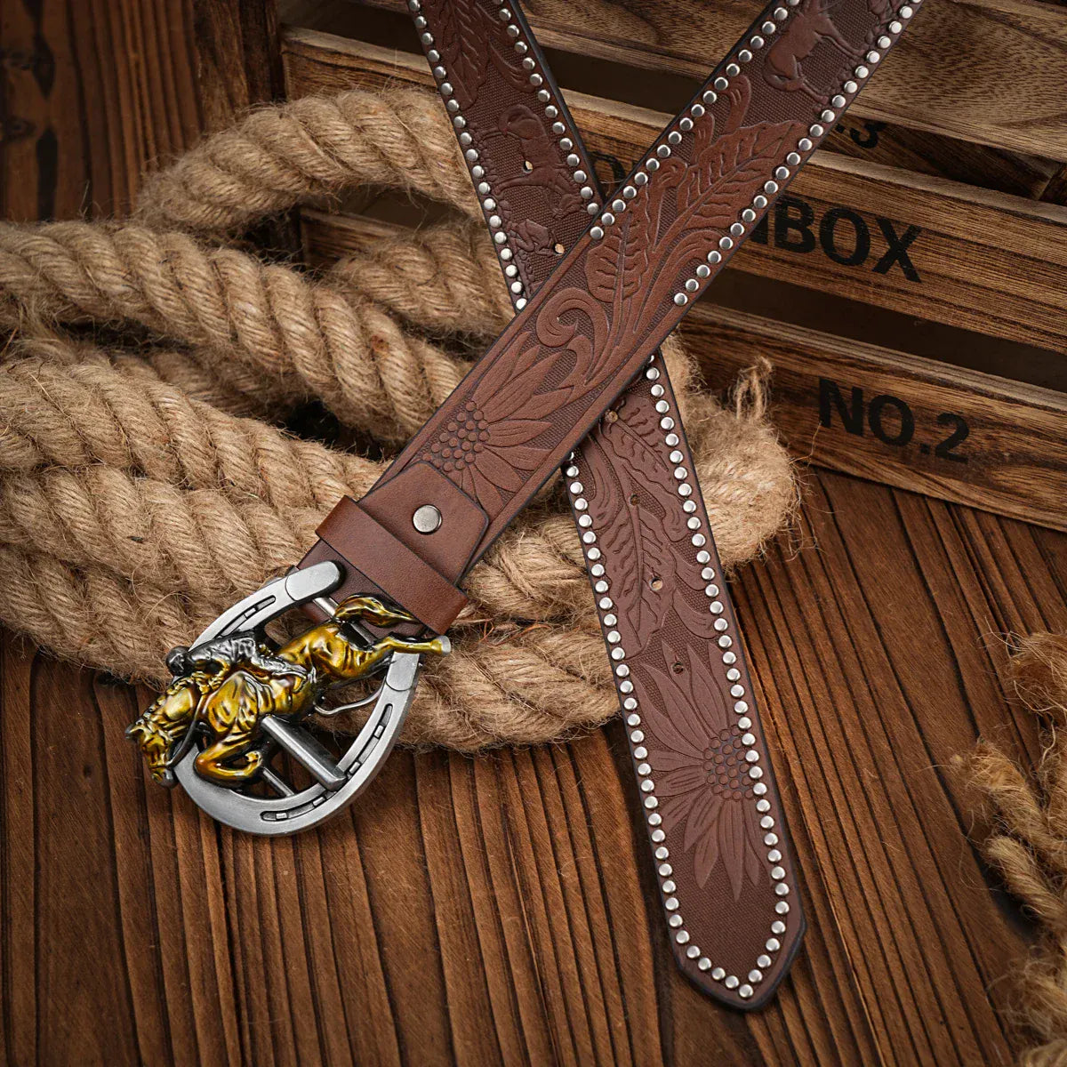 Cowboybälte med häst och hästsko­spänne
