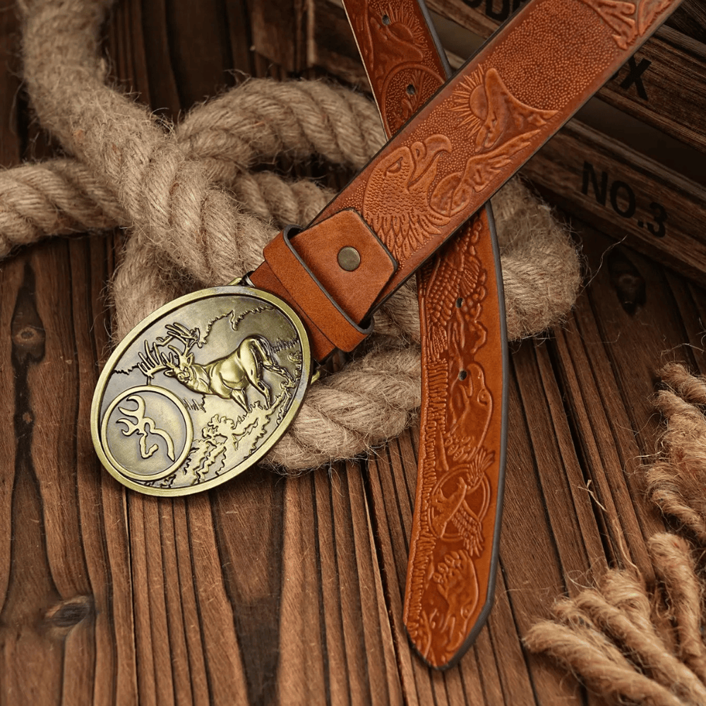 Cowboybälte med hjortspänne i mässingsfärg
