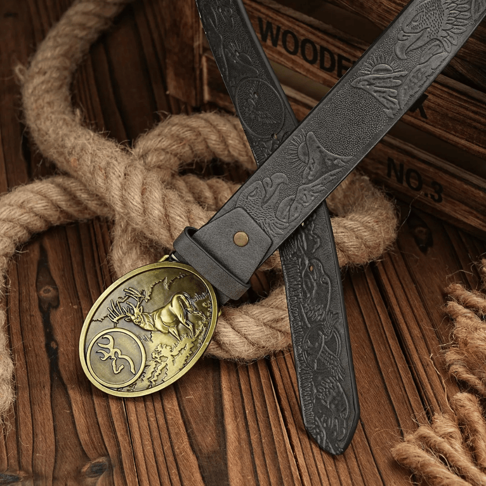 Cowboybälte med hjortspänne i mässingsfärg