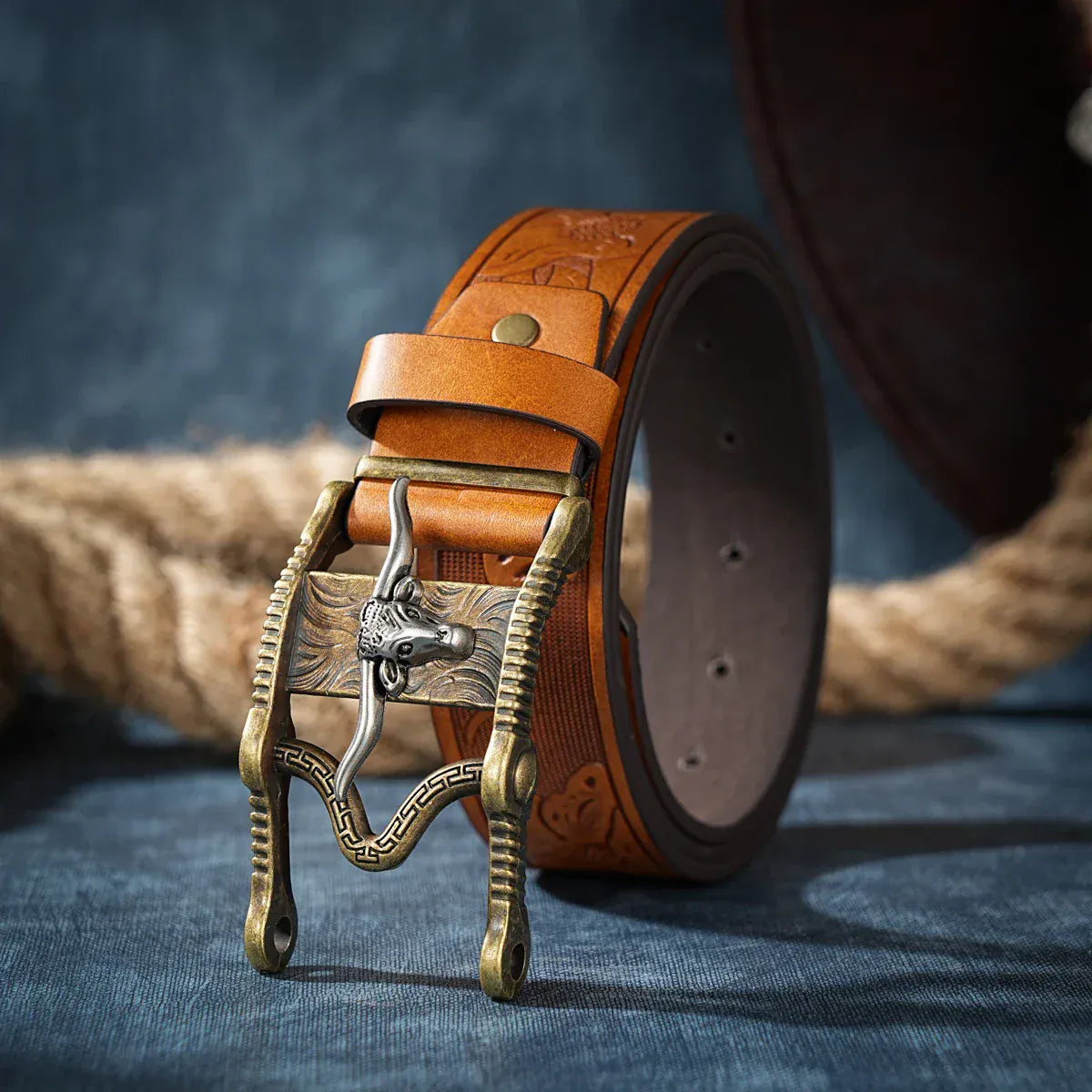 Cowboybälte med longhorn vintagespänne