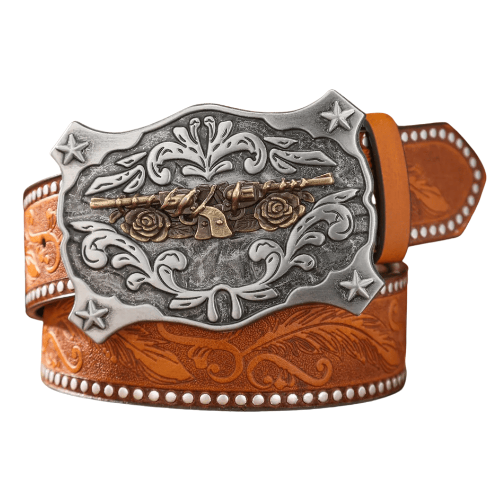 Cowboybälte med pistolmotiv Kamel silver / 120cm