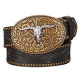 Cowboybälte silver tjurhuvud Svart / 120cm