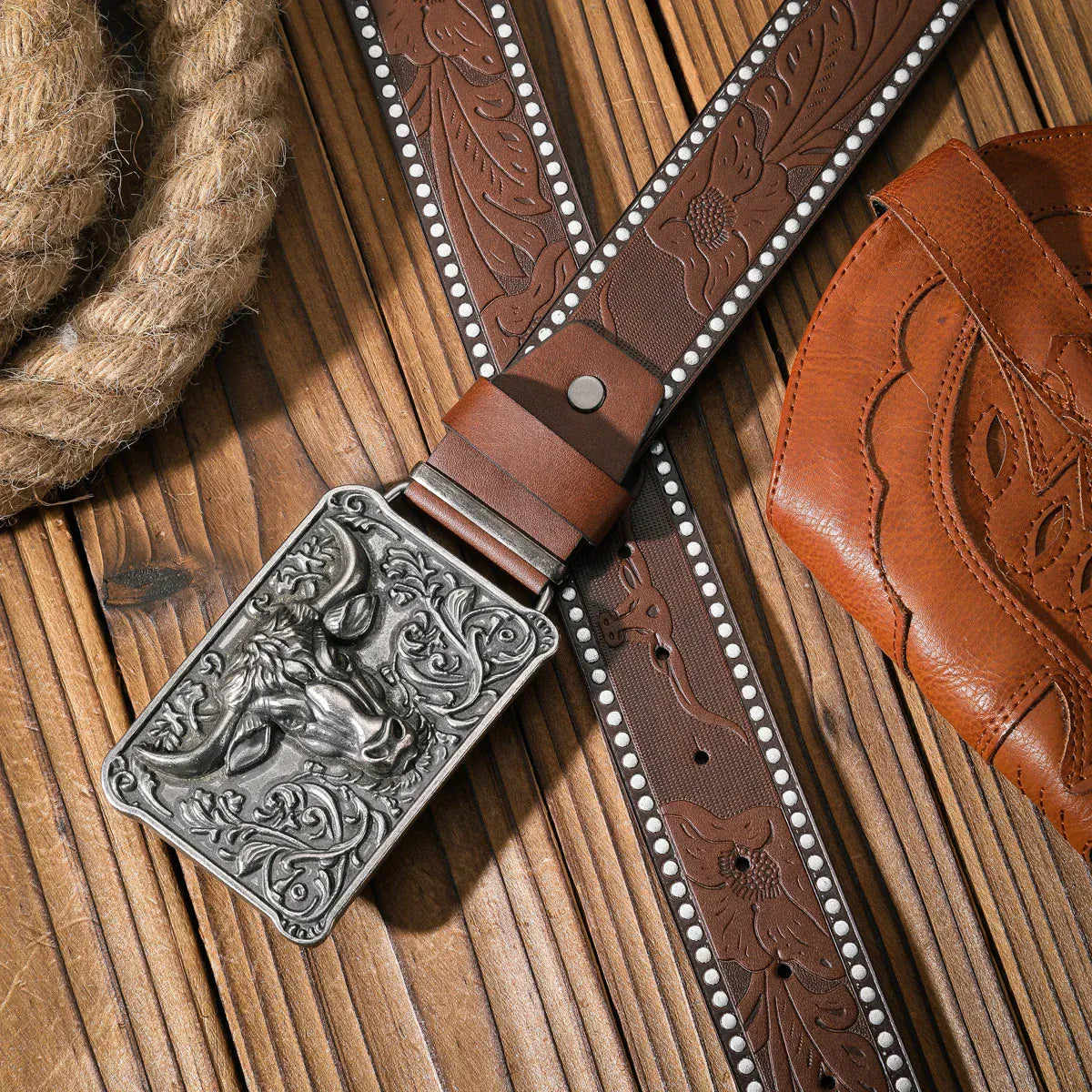 Cowboybälte Tjurhuvud Silver