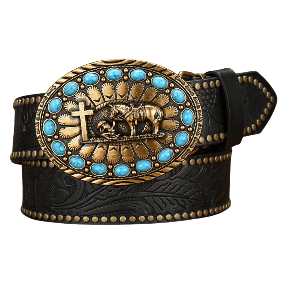 Cowboybälte turkosprytt westernspänne Black / 120cm