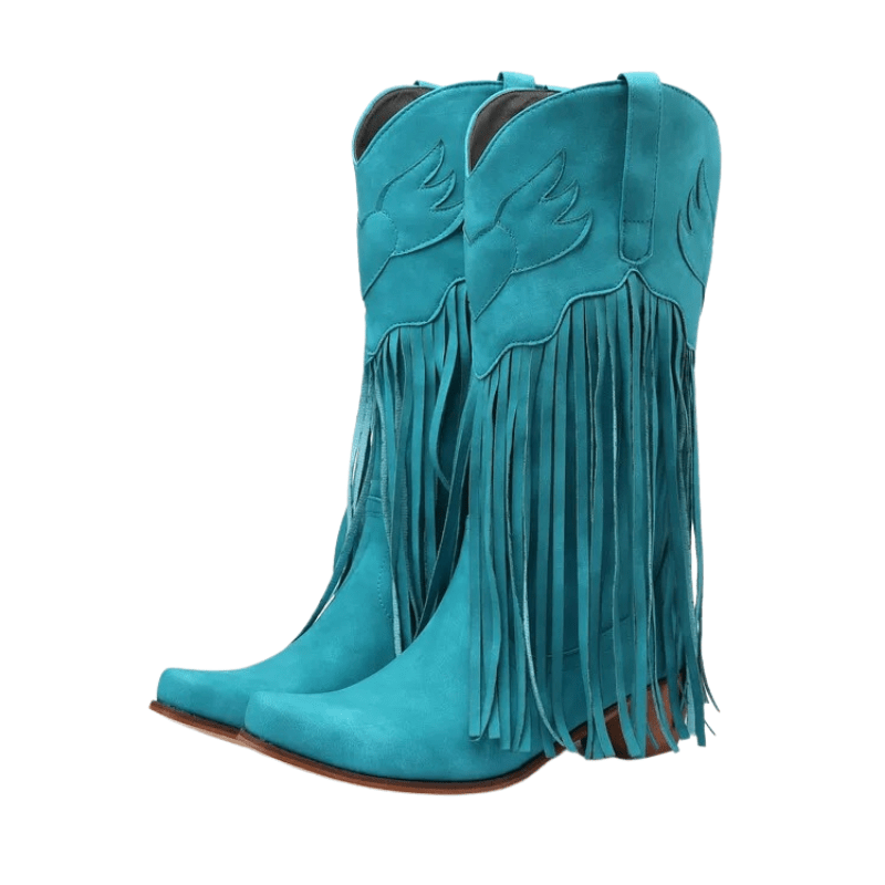 Cowboyboots dam med fransar i retrostil av mjukt läder