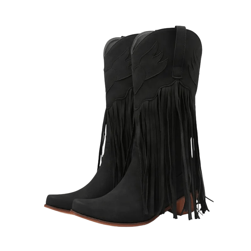 Cowboyboots dam med fransar i retrostil av mjukt läder