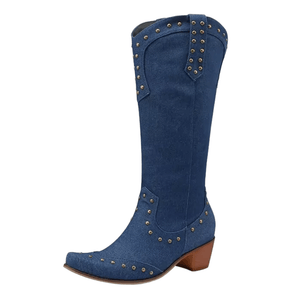 Cowboyboots Denim med Nitar och Blockklack Blå / 35