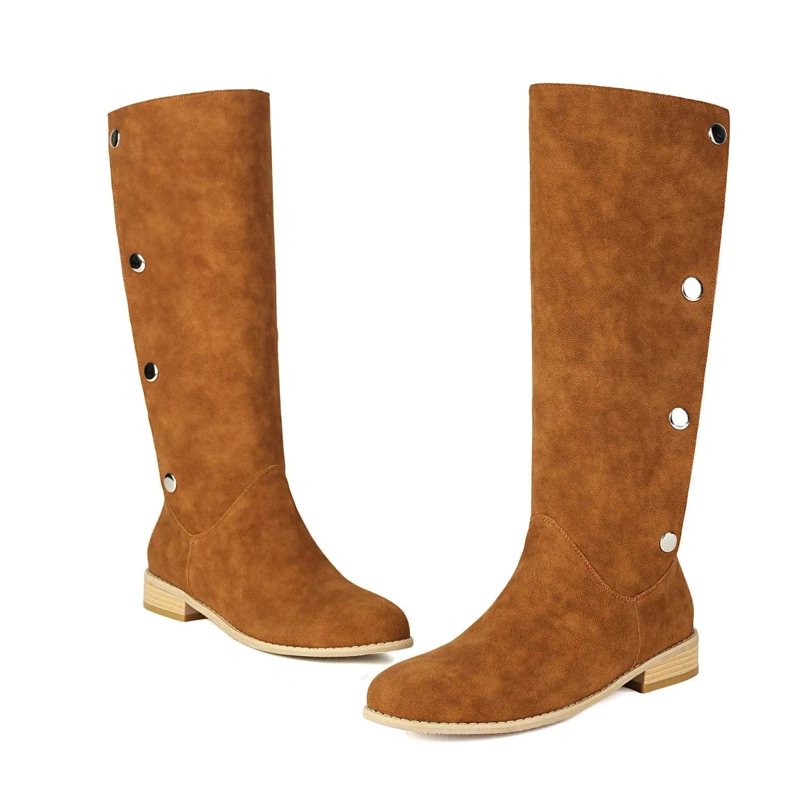 Cowboyboots i mockalook med knappar och bred skaftöppning