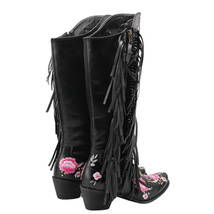 Cowboyboots med blombroderi och fransar
