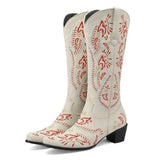 Cowboyboots med broderad design och blockklack Beige / 35