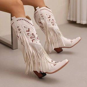 Cowboyboots med broderad design och eleganta fransar