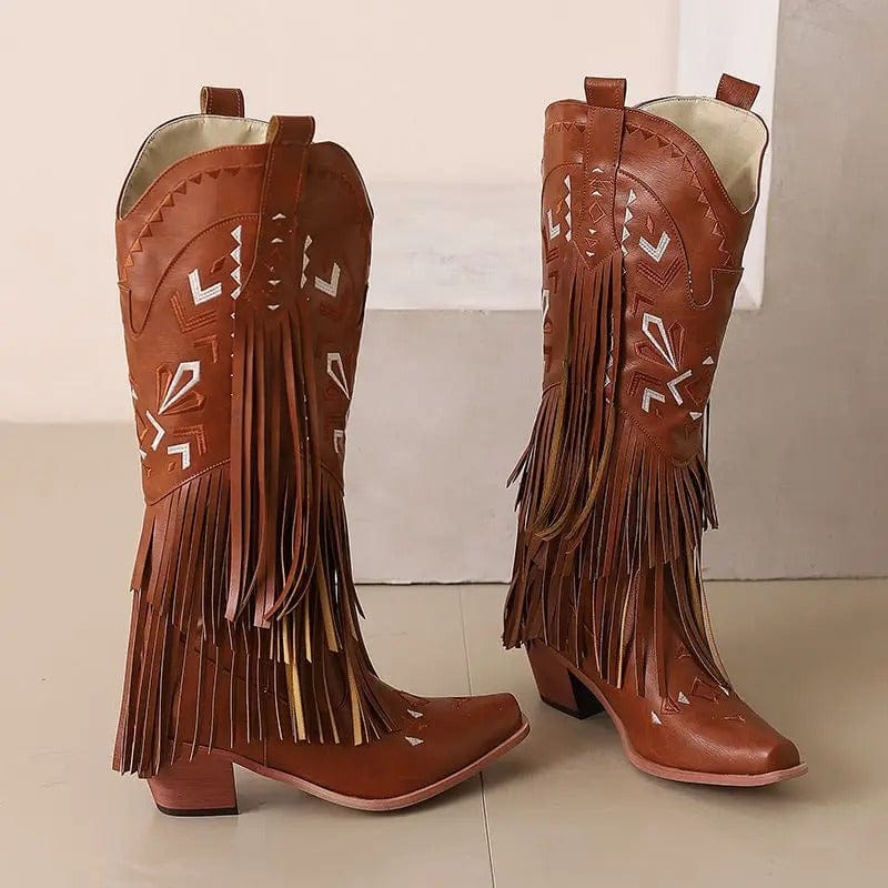 Cowboyboots med broderad design och eleganta fransar