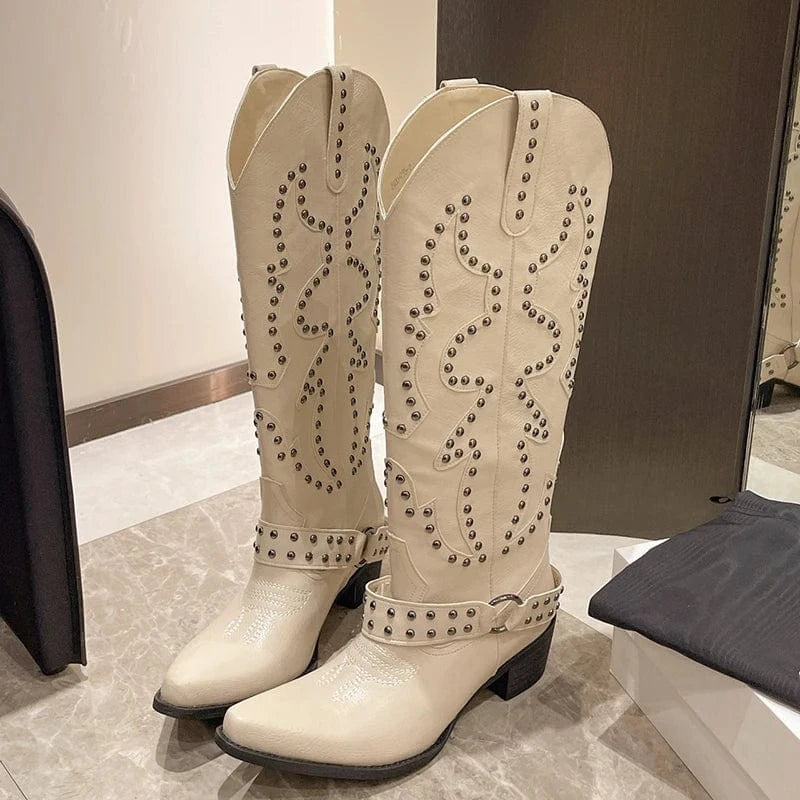 Cowboyboots med Broderade Nitar