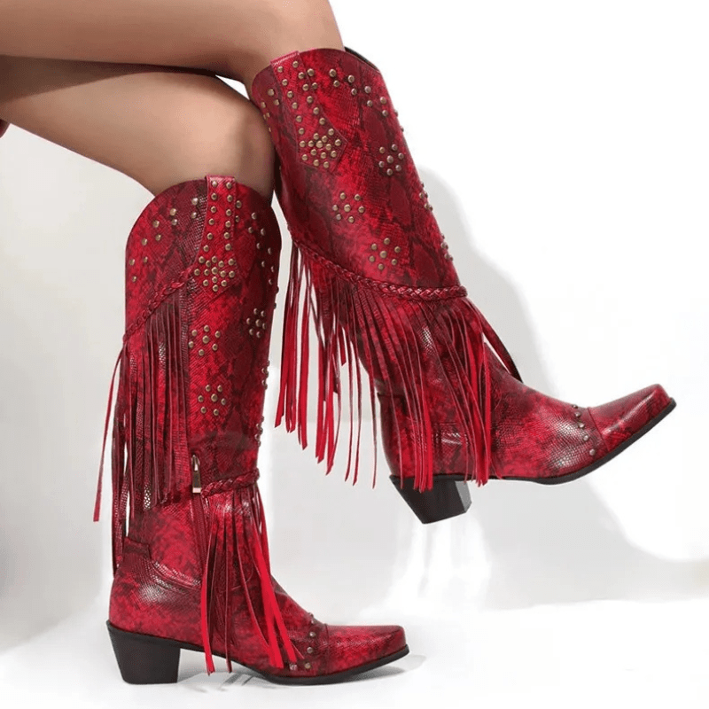 Cowboyboots med Fransar och Präglad Läderlook