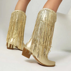 Cowboyboots med glittrande fransar